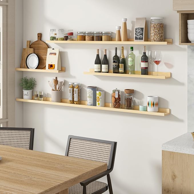 Long Floating Shelves for Wall, 55 inch Solid Wood Picture Ledge Shelf - Image 2