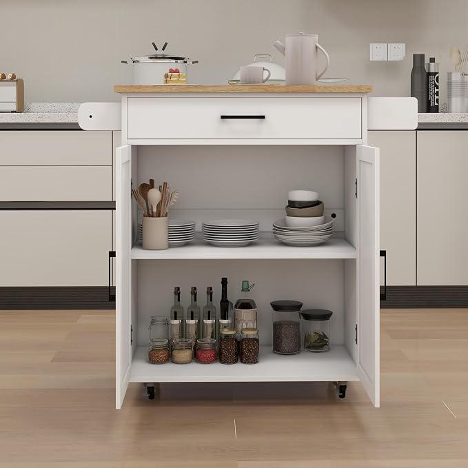 White Kitchen Island on Wheels - Image 9