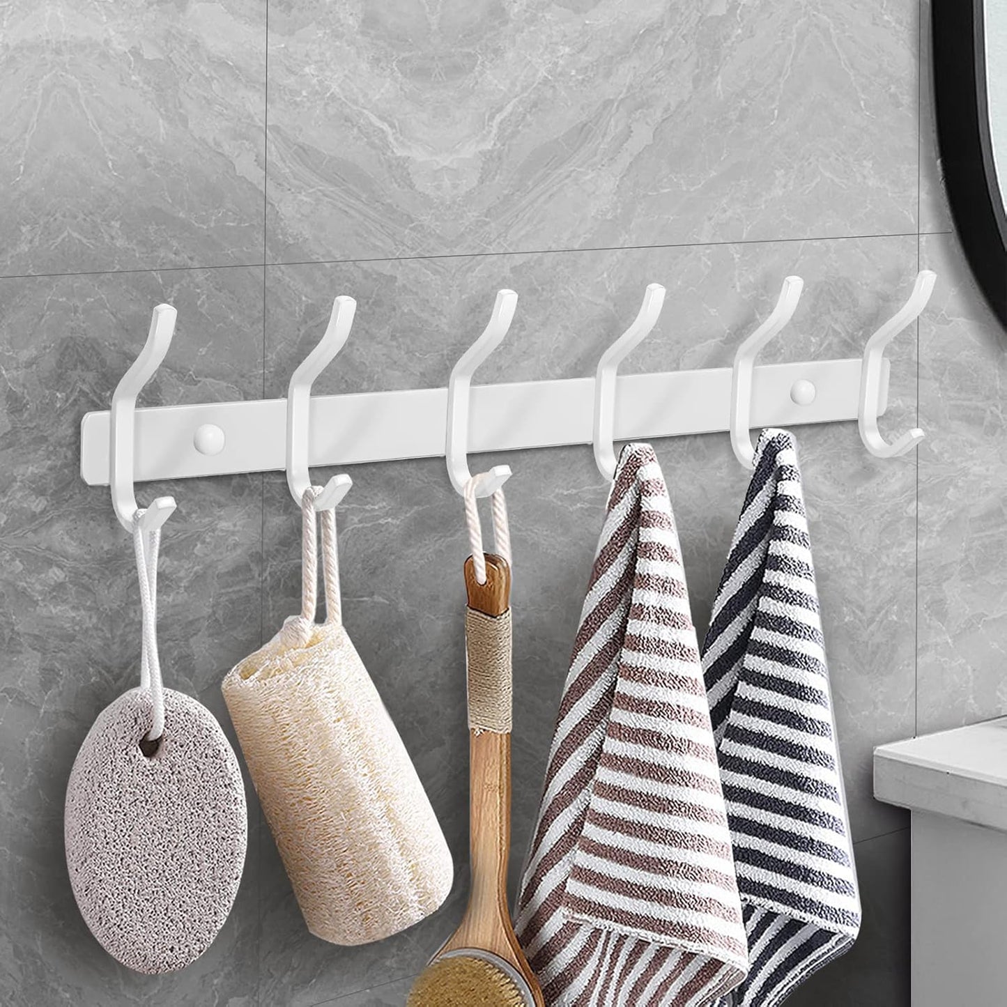 White Wall Hooks Heavy Duty, 23 Inch Coat Hooks Wall Mount with 8 Hooks,2 Packs Wall Hooks Hangers for Entryway, Bathroom - for Hanging Backpack, Bag, Coat, Purse, Hat, Towel, Clothes