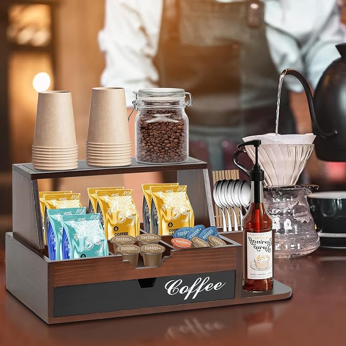 Farmhouse Coffee Bar Organizer, Wood Countertop - Image 8
