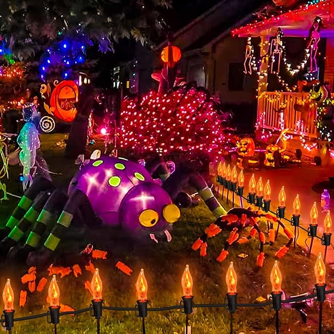 Couah Halloween Flickering Flame String Lights Orange, 10Ft C18 Flicker Flame - Image 6