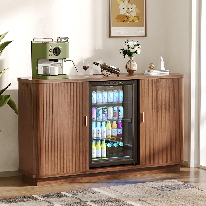 Coffee Bar Cabinet with Fridge Space, Liquor Wine Bar Cabinets with Wine Rack by Lurinthal