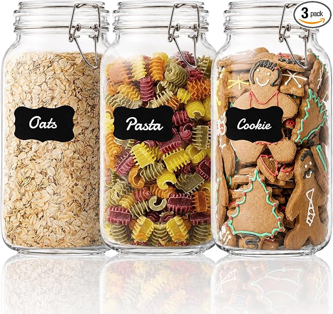 GOSCHE 78oz Glass Jars with Airtight Lids, 3 Pack Square Glass Storage by GOSCHE
