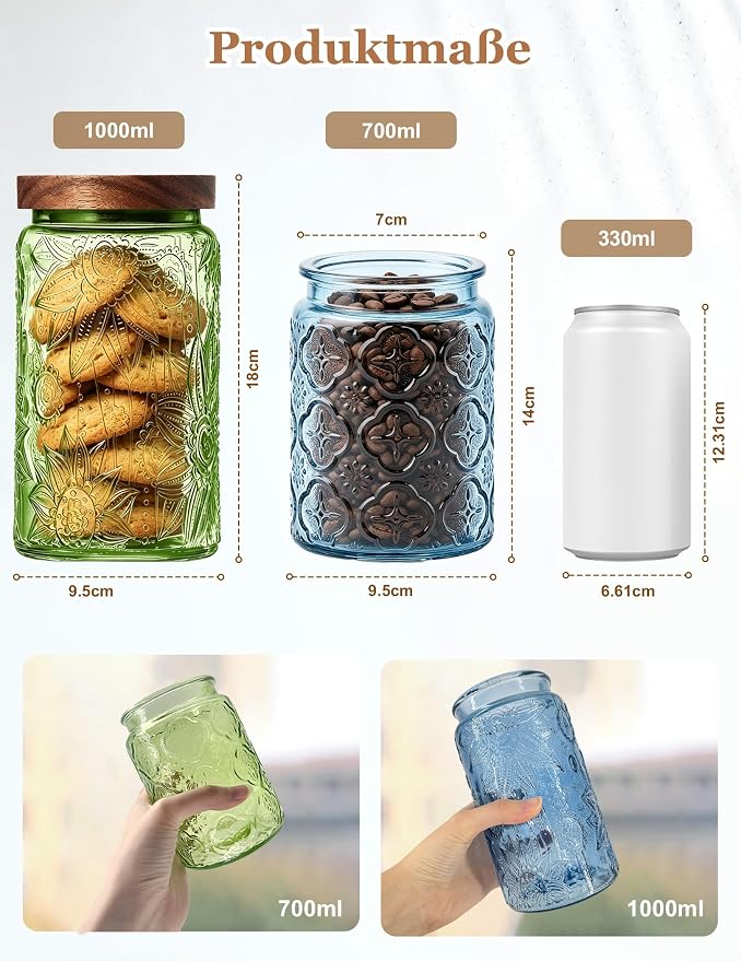 Glass Jars with Airtight Wood Lids – 4 PC 24 OZ Vintage Storage Canisters Set - Image 2