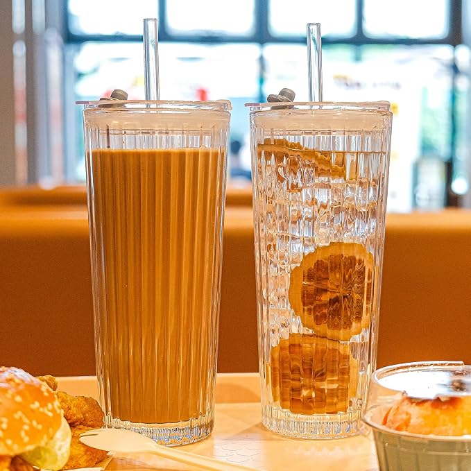 20oz Glass Tumblers with Lids and Straws - Image 7