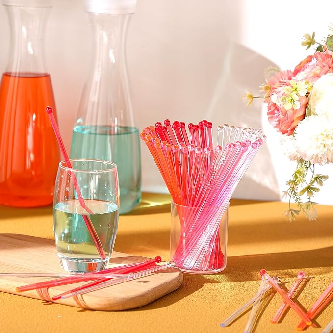 Mudder 100 Pieces Disposable Plastic Round Top Crystal Swizzle Sticks - Image 3