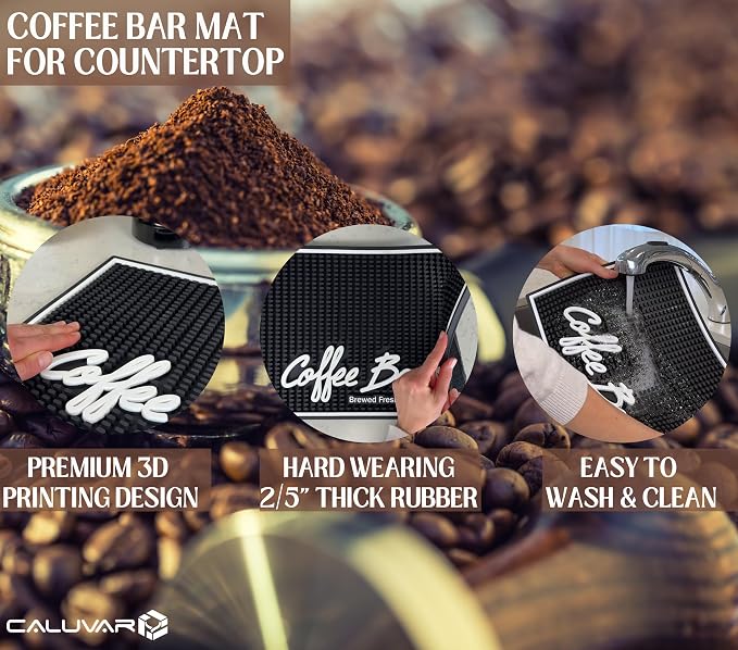 Brewed Fresh Daily Silicone Coffee Bar Mat 18x12 in, Self Serve Countertop - Image 2