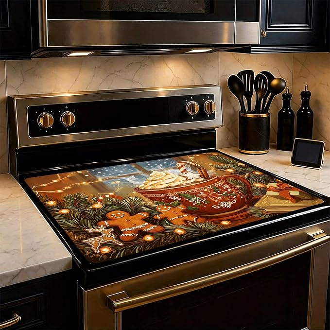 Christmas Stove Cover 28.3 x 20.5 Inches, Hot Cocoa Gingerbread Stove Top by KKYEJLQYI