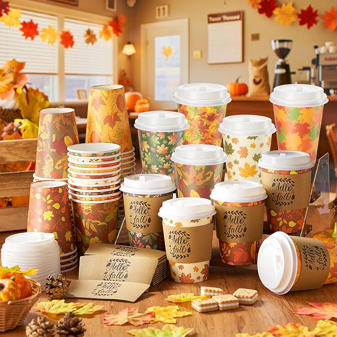 Mimorou 120 Pcs Thanksgiving Fall Cups Disposable Coffee Cups - Image 7