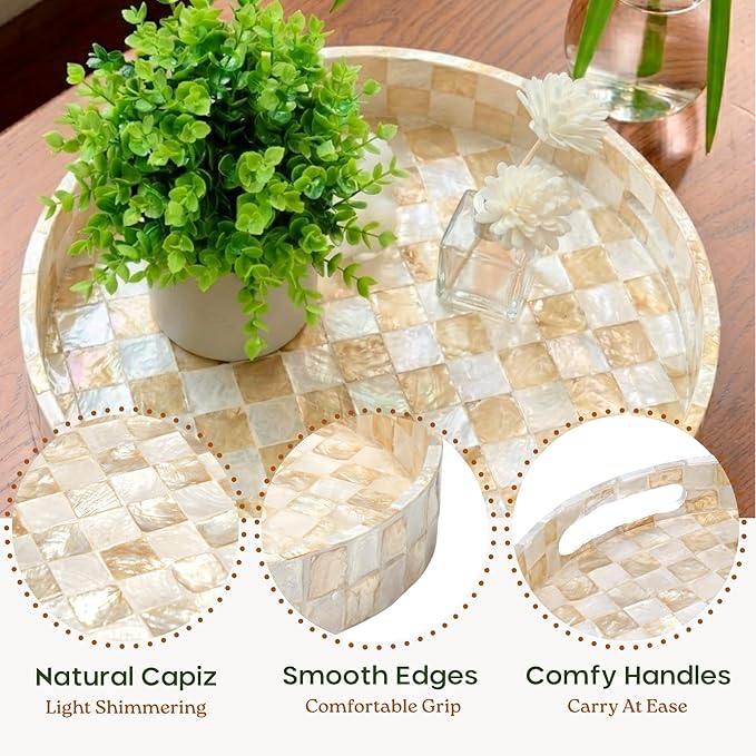 CHI AN HOME 12.6 Inch Capiz Shell Round Decorative Tray - Image 4