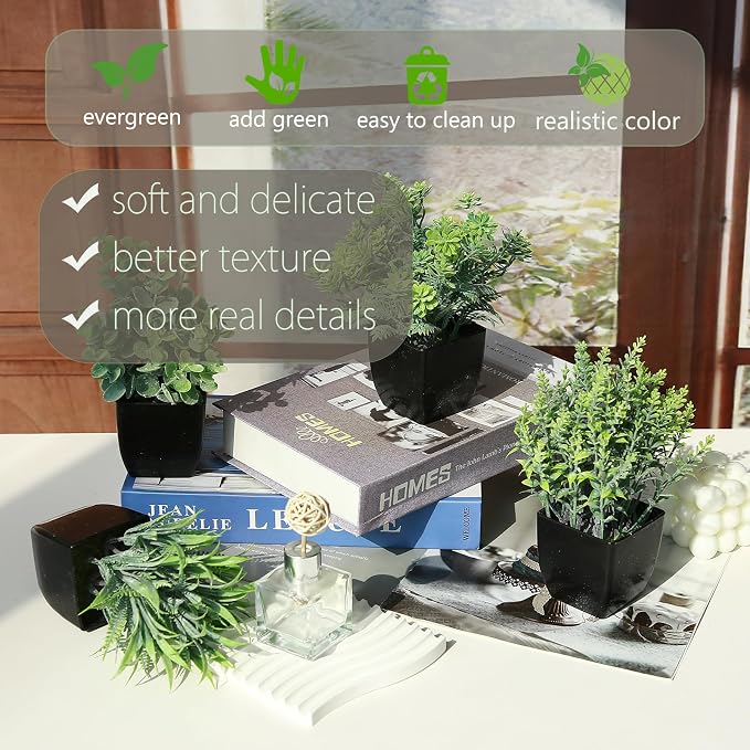 GREENTIME 4 Pack Fake Plants in Black Pot Small Artificial Eucalyptus Potted - Image 4