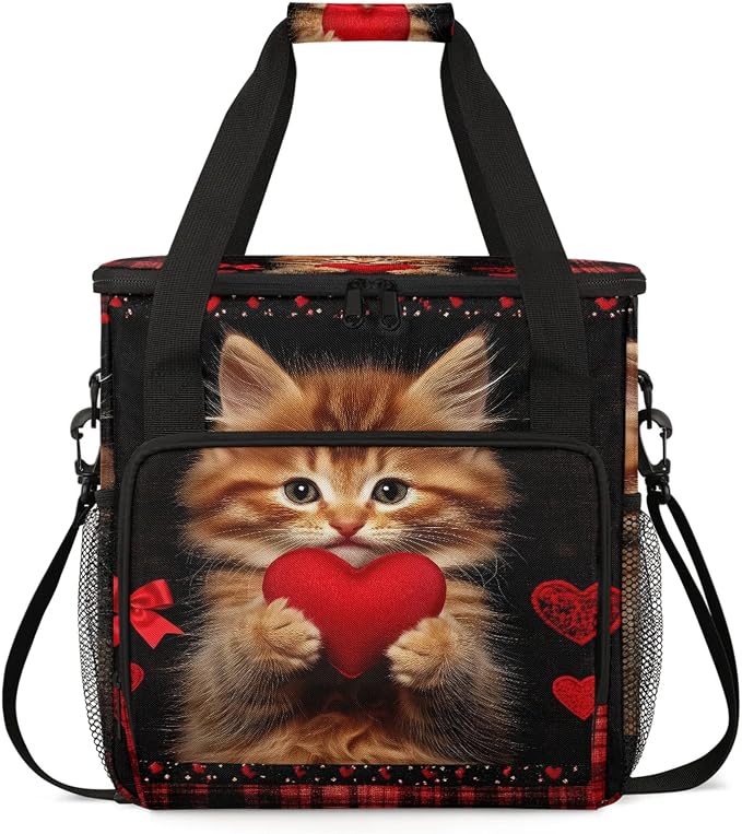 Cat Heart Coffee Maker Carring Bag, Large Insulated Storage Organizer Case Tote by Home