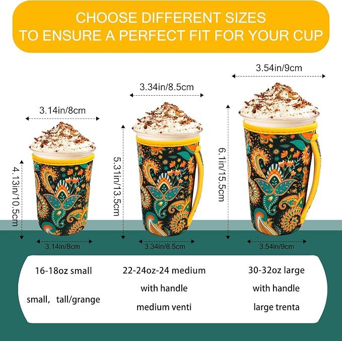 3Pk Reusable Coffee Sleeves, Floral Print Fits 16-32oz | iced coffee sleeve - Image 2