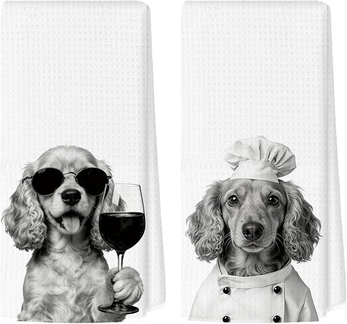 Funny Cocker Spaniel Kitchen Towels Set of 2, Dog Kitchen Bar Accessories by Unknown