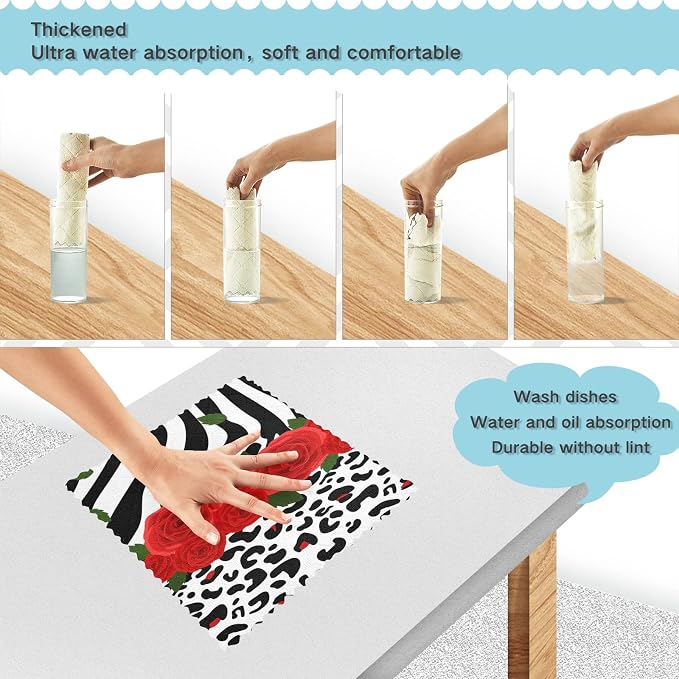 ALAZA Dish Towels Kitchen Cleaning Cloths Animal Leopard Print Zebra Dish - Image 4