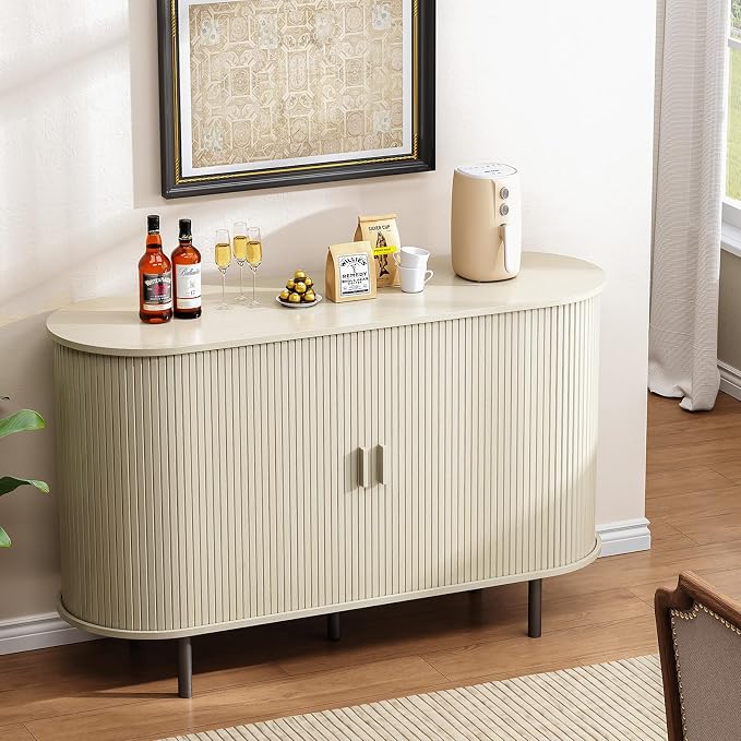 Buffet Cabinet with Storage, Fluted Sideboard Buffet with Sliding Door - Image 5