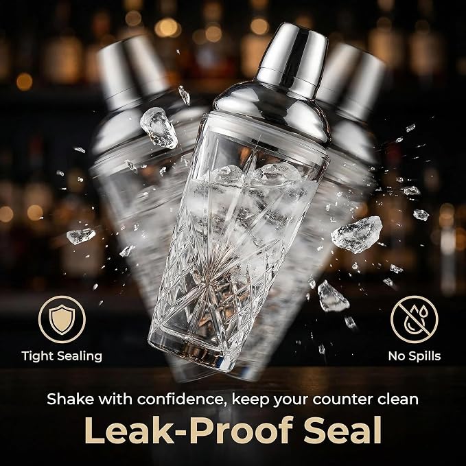 Cut Crystal Cocktail Shaker 18.5oz Sealed Lid, Mult-Use | Hidden Measuring Lid - Image 5