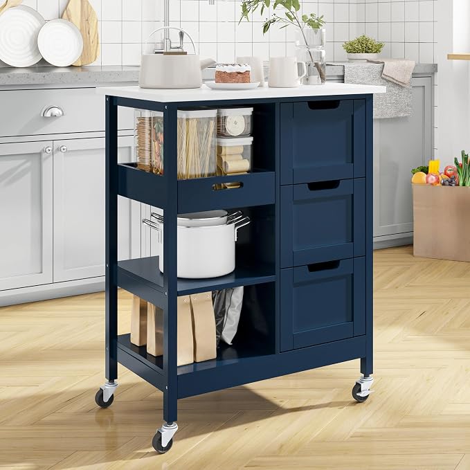 YITAHOME Small Solid Wood Top Kitchen Island Cart on Wheels by YITAHOME