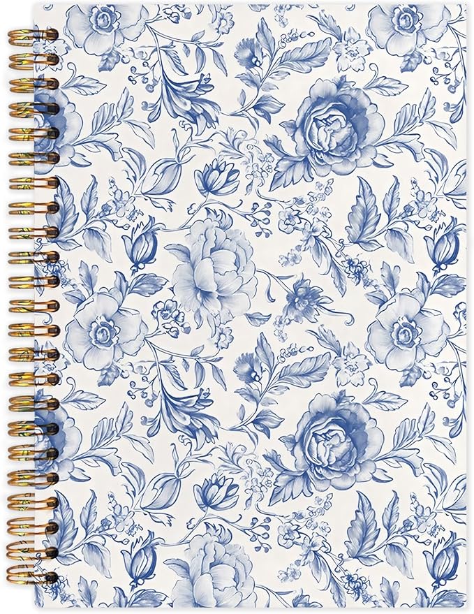 kunlisa Blue and White Chinoiserie Floral Spiral Notebook Journal 5.5x8.3 by Kunlisa