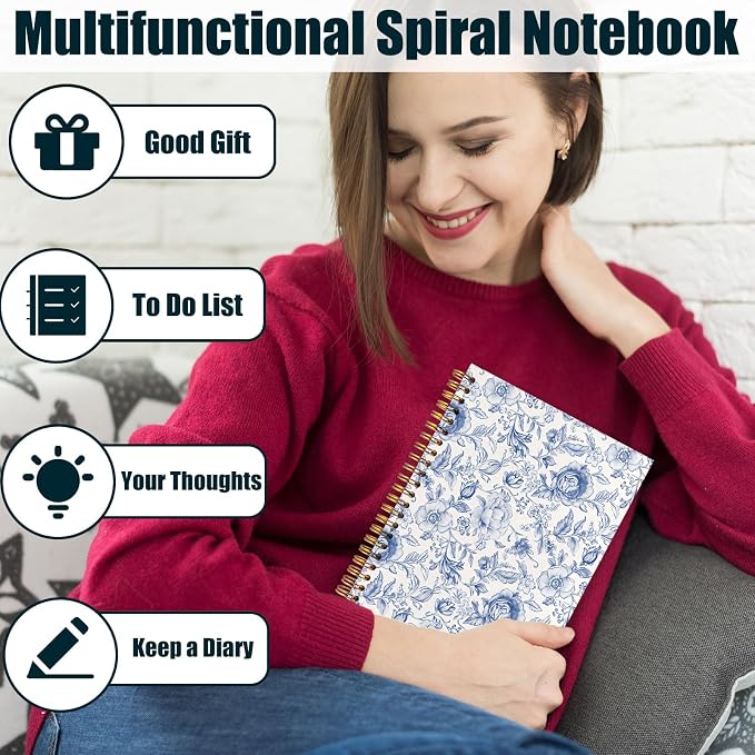 kunlisa Blue and White Chinoiserie Floral Spiral Notebook Journal 5.5x8.3 - Image 4