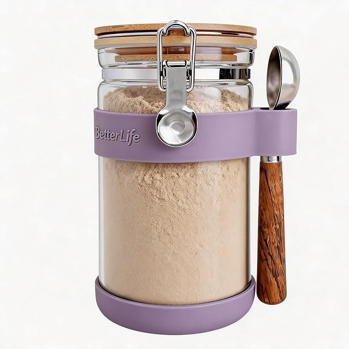 Glass Protein Powder Container, 40oz Airtight Collagen Storage Jar by KKCHOMEACCENTS