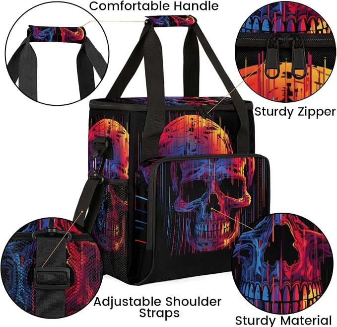 Funny Skull Skeleton Coffee Maker Carring Bag, Large Insulated Storage - Image 6
