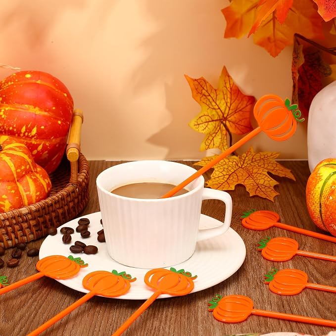 36Pcs Fall Coffee Stirrers, Cute Pumpkin Stir Sticks | Reusable Halloween Drink - Image 3