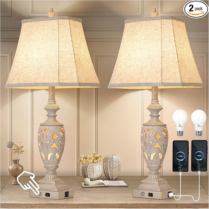 29.5"H Touch Control Traditional Table Lamp Set of 2, Vintage Bedside Lamp by LightingyourhomeandLifewithus