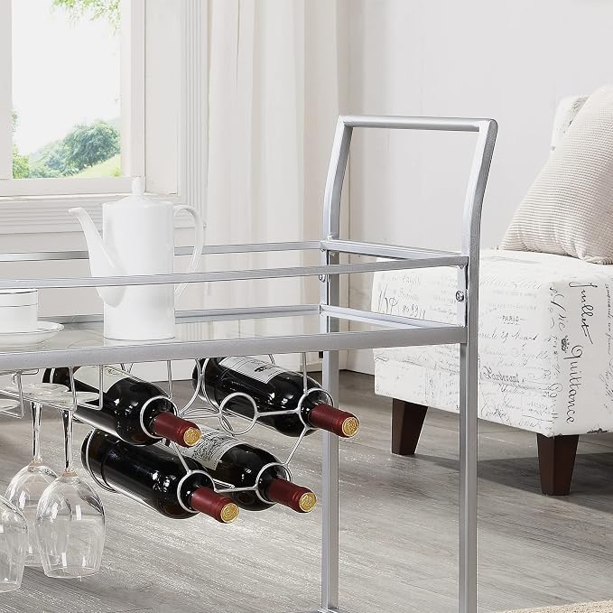 FirsTime & Co. Silver Delilah Bar Cart, 2 Tier Mobile Mini Bar, Kitchen Serving - Image 8