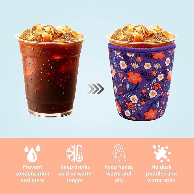 4 Pack Iced Coffee Sleeve, reusable Neoprene Cup Sleeves Suitable - Image 4