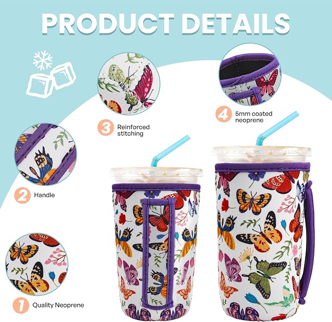 KJQJLY 3 Pack Reusable Iced Coffee Sleeves - Image 3