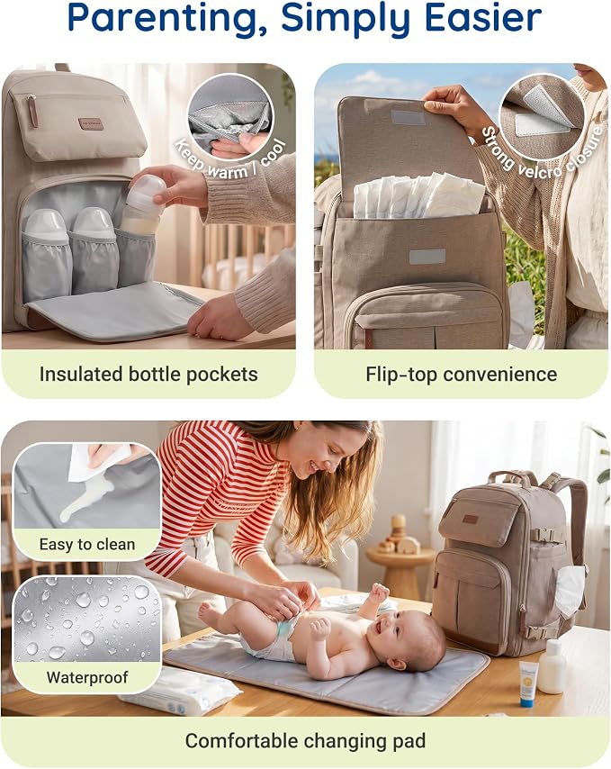 mommore Diaper Bag Backpack Multi-Pocket Travel Baby Bag - Image 4