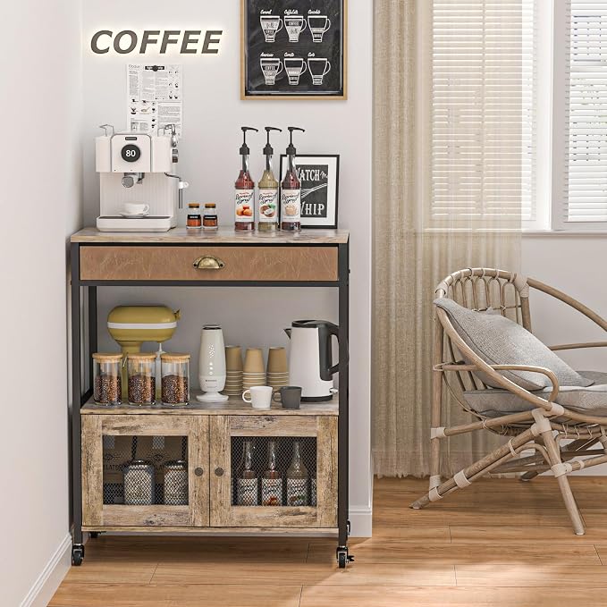 X-cosrack Large Coffee Bar Cabinet，3 Tiers Kitchen Coffee Cart - Image 3