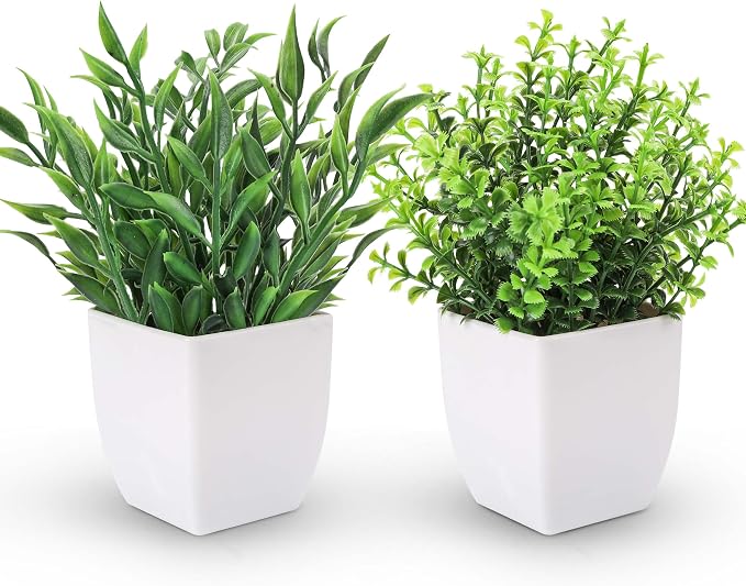 Der Rose 2 Pack Fake Plants Mini Artificial Greenery Potted Plants by DerRose