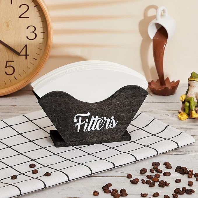 Juexica Farmhouse Cone Coffee Filter Holder Storage number 4 Rustic Wood Holder - Image 7