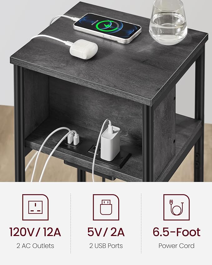 VASAGLE Side Table with Charging Station, 3-Tier End Table with USB Ports and - Image 5