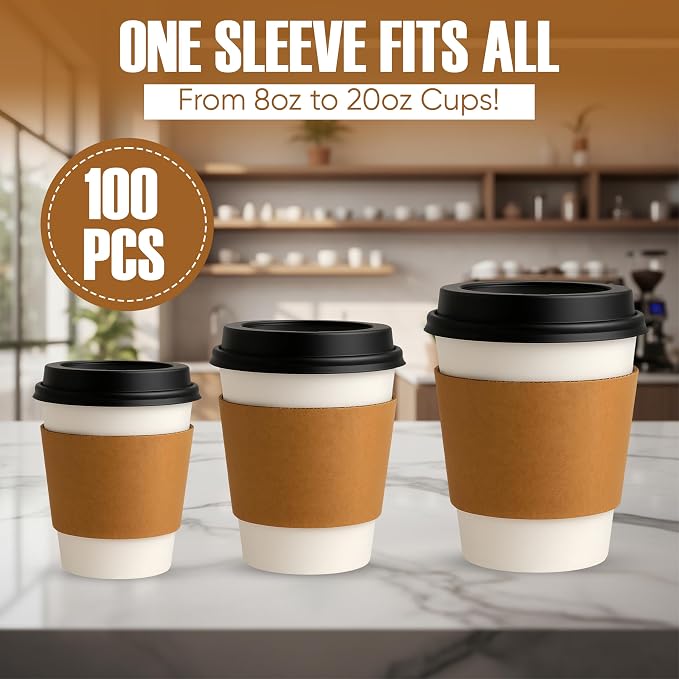 Concession Essentials Disposable Coffee Cup Sleeves – Kraft Paper Insulated Hot - Image 5