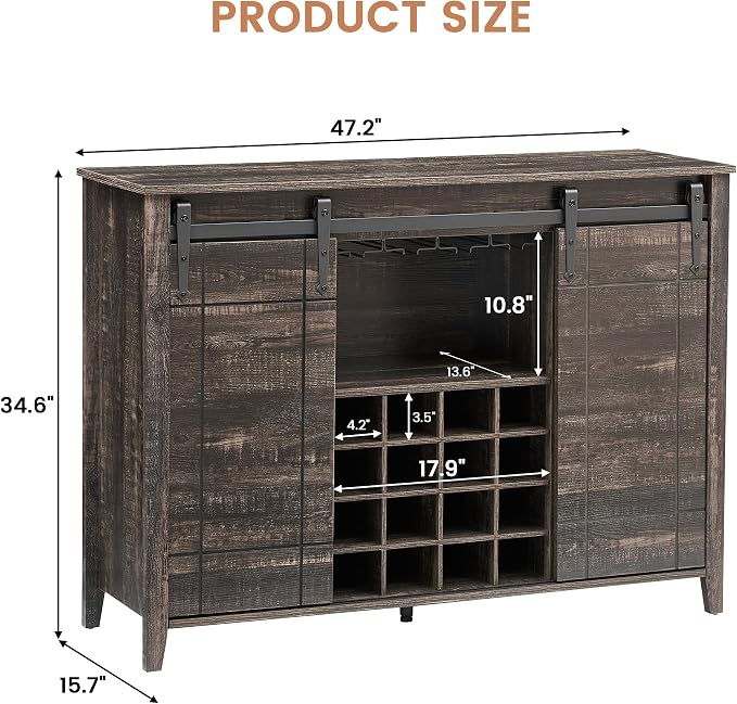 GarveeHome Bar Cabinet with Barn Doors, Farmhouse Style Wine Storage Unit with - Image 2