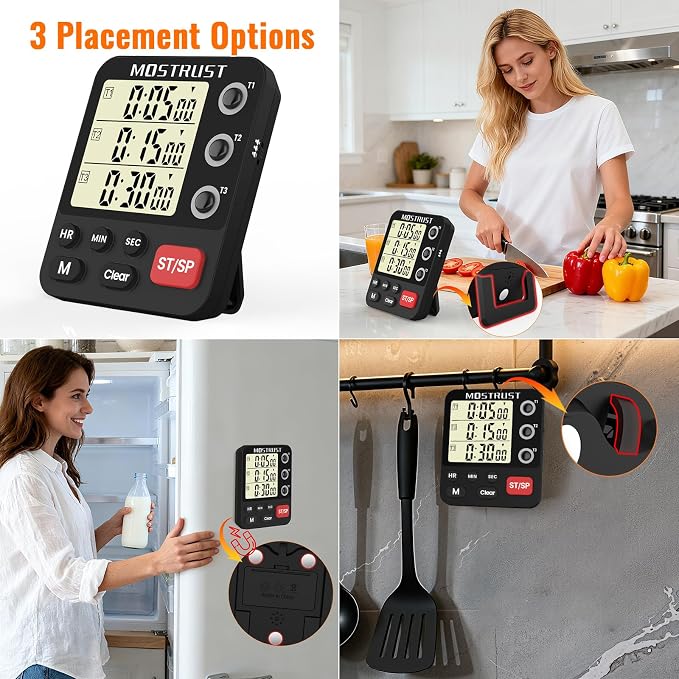 Digital Dual Kitchen Timer, 3 Channels Triple Countdown Timer - Image 4