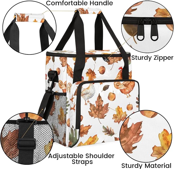 Fall Maple Leaf Rooster Coffee Maker Carring Bag, Large Insulated Storage - Image 6