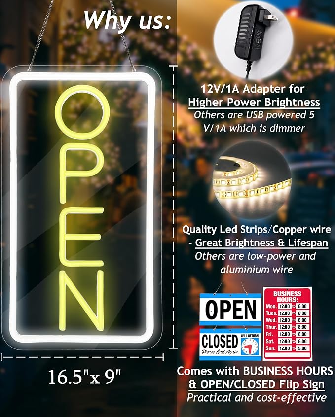 Open Signs for Business, Neon Open Sign Led, 16.5"x 9", - Image 2