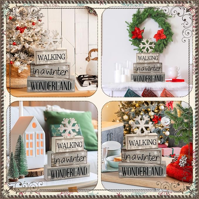 Moucuny 4 Pcs Winter Table Decorations Wooden Snowflake Decor Winter Tiered - Image 6