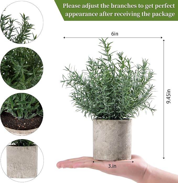Coferset 2 Pack Small Fake Plants Rosemary Potted Artificial Plants - Image 6