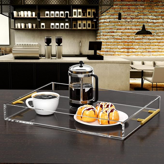 NIUBEE Clear Serving Tray 12x16 Inches -Spill Proof- Acrylic Decorative Tray - Image 4