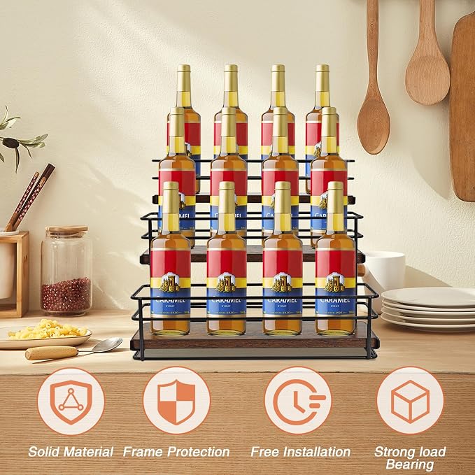 12 Bottle Coffee Syrup Organizer Rack, 3-Tier Syrup Holder Stand - Image 4