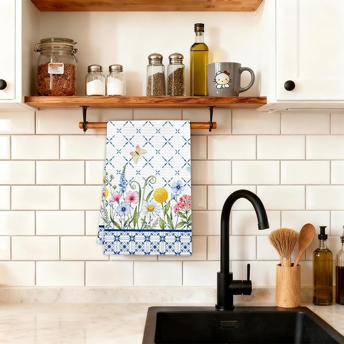 Wildflower Waffle Kitchen Towels, Absorbent Hand Towel - Image 3