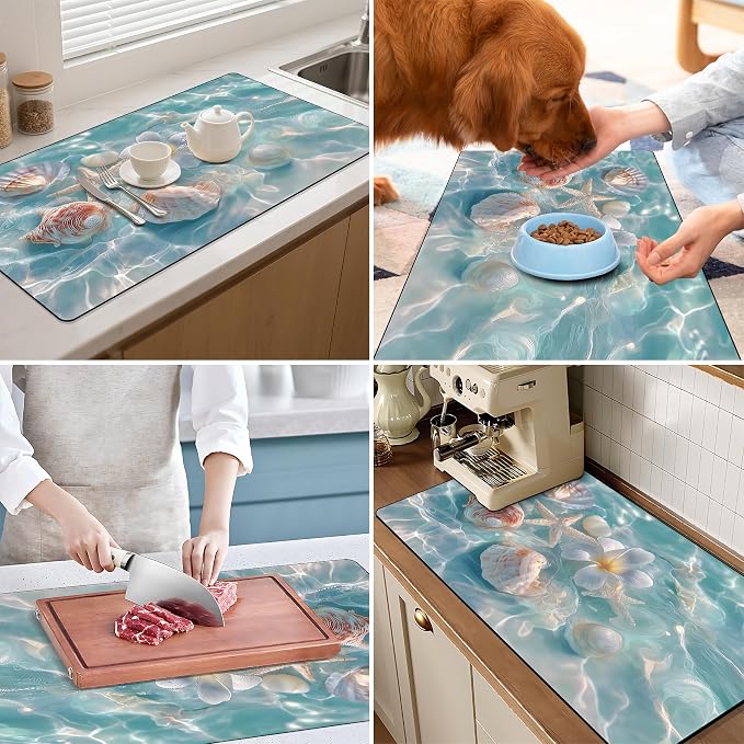 BVBOX 17" x 32" Coffee Bar Mat, Absorbent Dish Drying Mat Cuttable Hide Stain - Image 6
