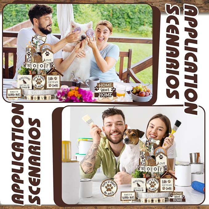Mifoci 16 Pcs Dog Tiered Tray Decor Cute Dog Signs Home Decor Wooden Woof - Image 5