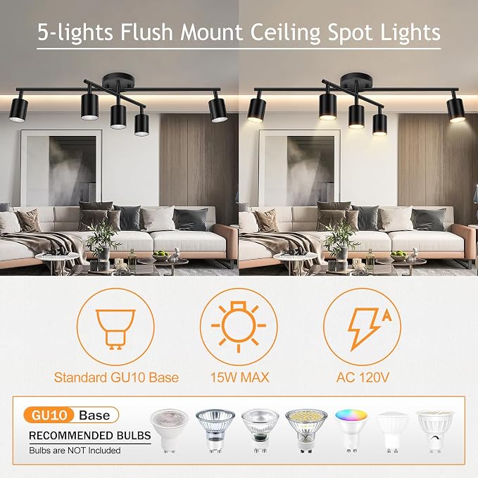 BoostArea 5 Light Track Lighting Kit, Center Swivel Track Light Heads, Flexibly - Image 3