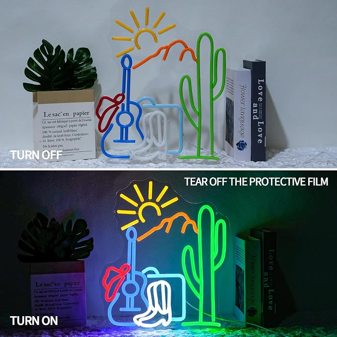 Cactus Sunset Neon Sign Dimmable Western Hat Cowboy Neon Light Sign - Image 5